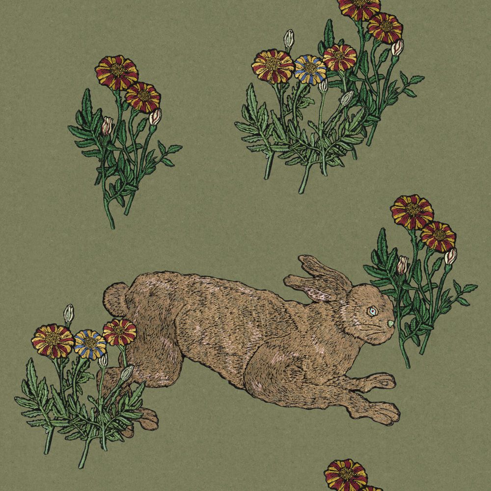 SAMPLE Mon lapin Smoke Olive PEEL AND STICK WALLPAPER