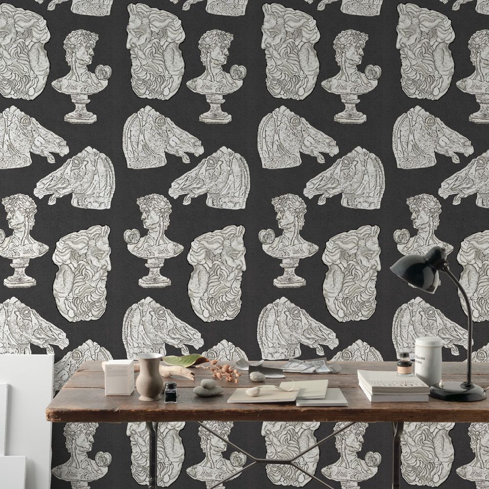 Silence of the Busts Charcoal Grey 2.7 m long PEEL AND STICK WALLPAPER