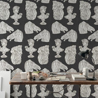 SAMPLE Silence of the Busts Charcoal Grey PEEL AND STICK WALLPAPER