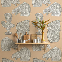 SAMPLE Silence of the Busts Peach Ochre PEEL AND STICK WALLPAPER