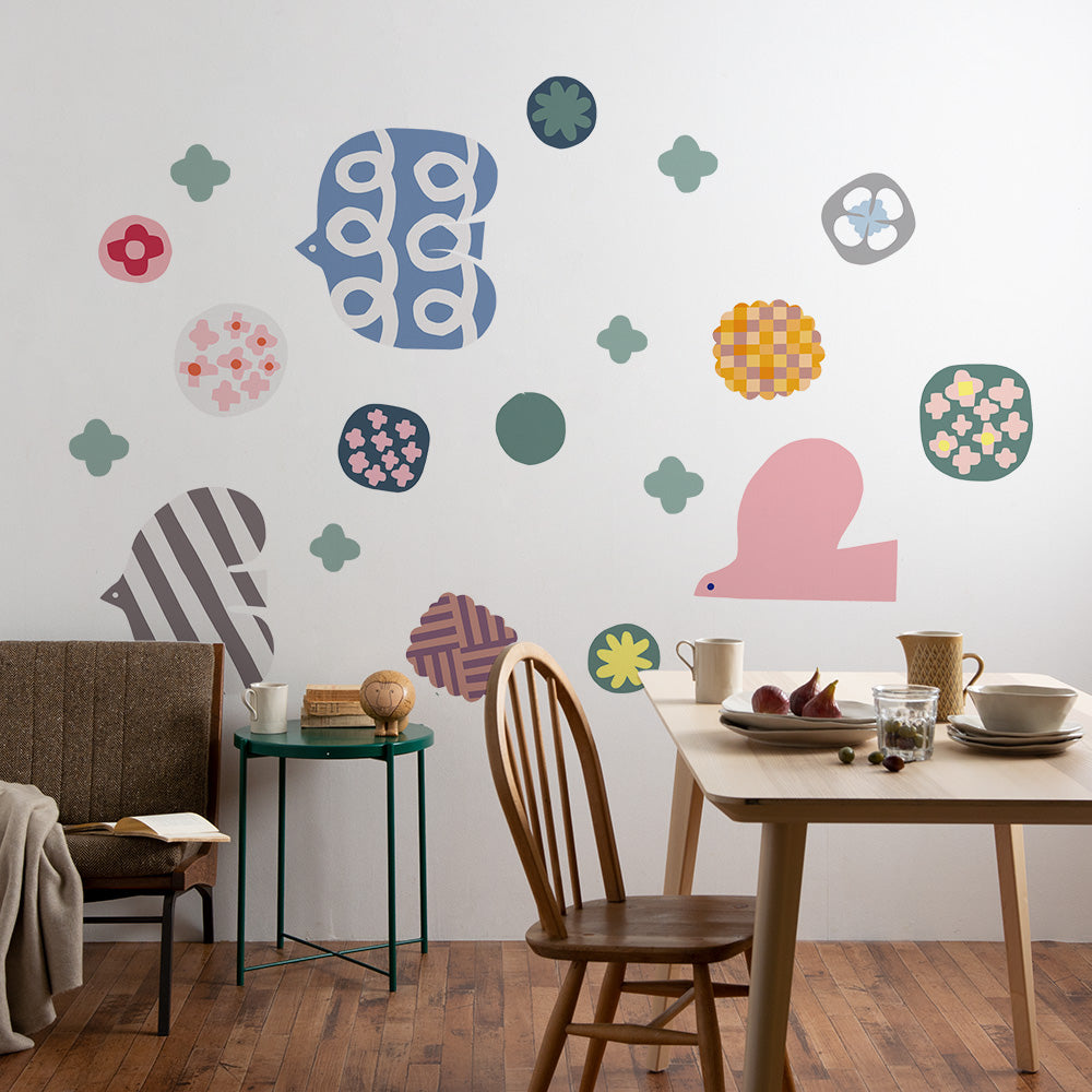 Bird and Flower colorful A WALL DECAL