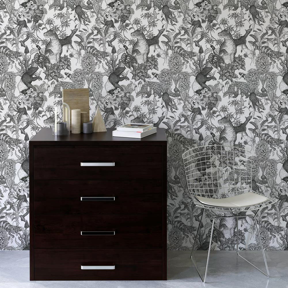 SAMPLE Tropical rainforest Black PEEL AND STICK WALLPAPER