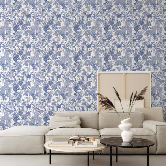 Tropical rainforest Blue 2.5 m long PEEL AND STICK WALLPAPER