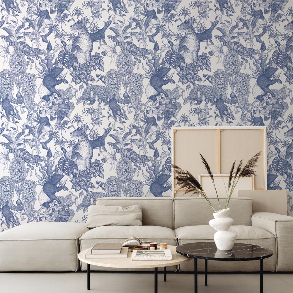 Tropical rainforest／Double Blue 3 m long PEEL AND STICK WALLPAPER