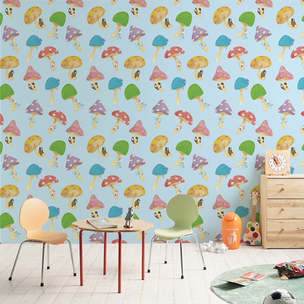 Flying Mushrooms in the Sky Blue 2.5 m long WALLPAPER