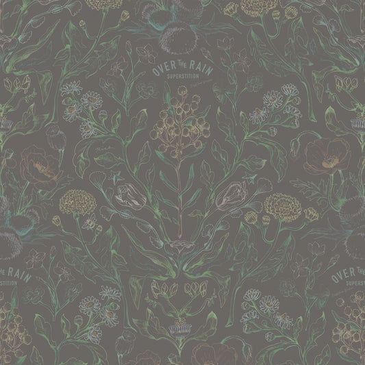 SAMPLE over botanical charcoal gray WALLPAPER