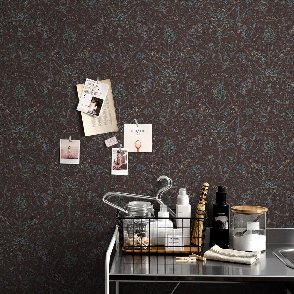 SAMPLE over botanical dark navy WALLPAPER