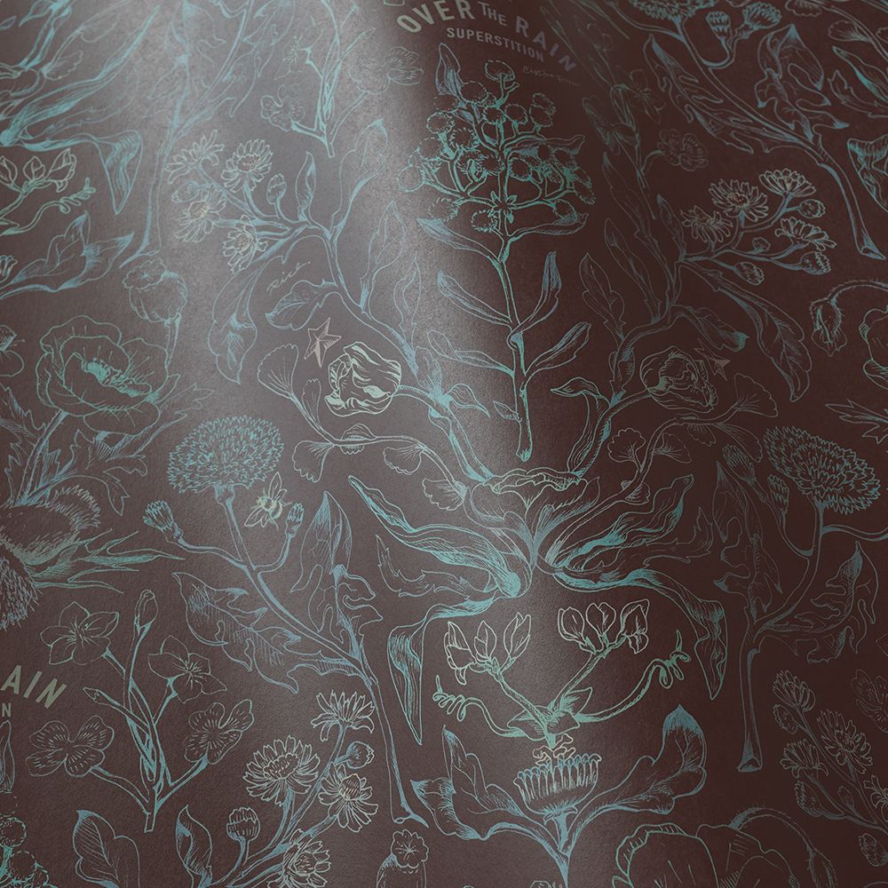 over botanical dark navy 2.5 m long WALLPAPER