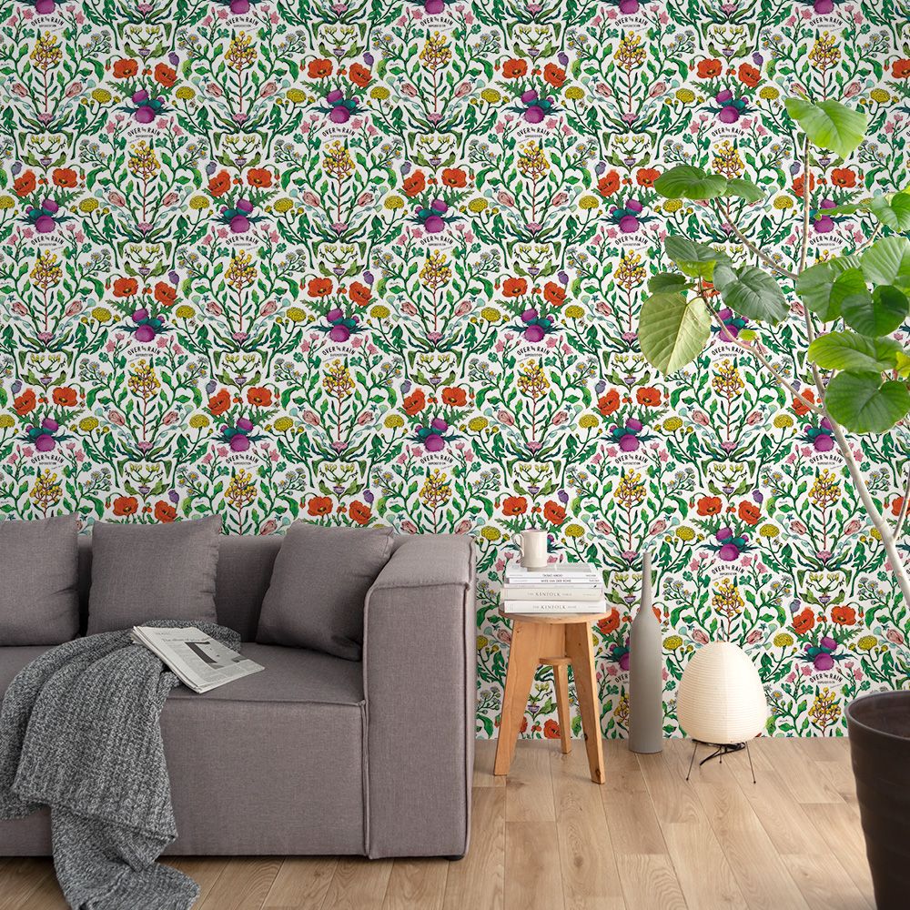 SAMPLE over botanical white WALLPAPER