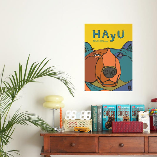 HAyU ANIMAL ART POSTER Multi color Grizzly A2 Size PEEL AND STICK POSTER