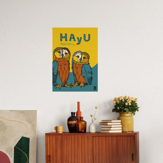 HAyU ANIMAL ART POSTER Multi color Owl A2 Size PEEL AND STICK POSTER