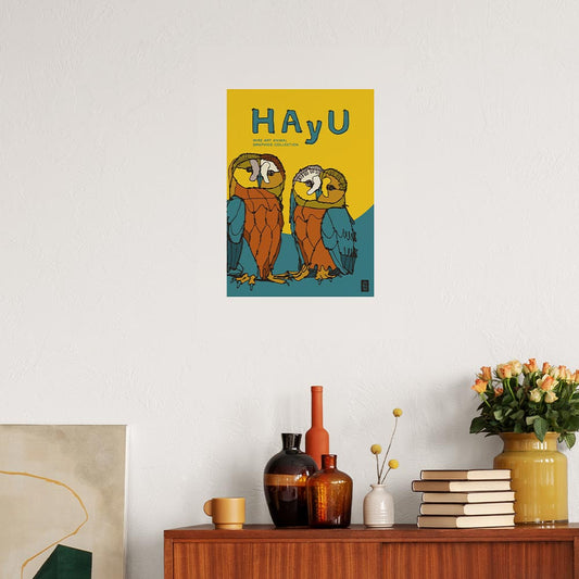 HAyU ANIMAL ART POSTER Multi color Owl A3 Size PEEL AND STICK POSTER