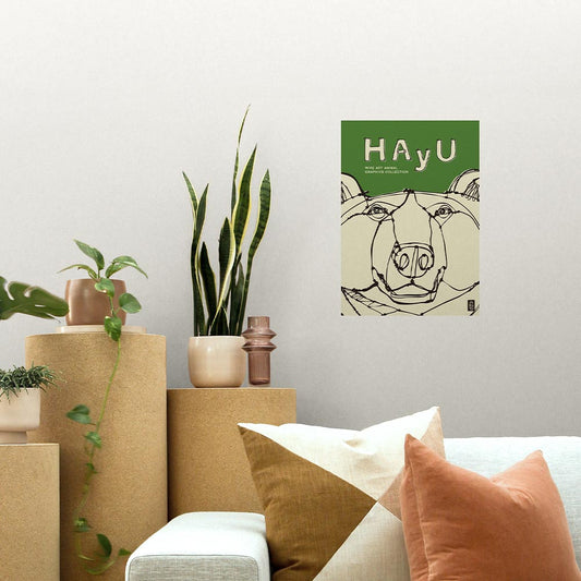 HAyU ANIMAL ART POSTER Single color Grizzly A3 Size PEEL AND STICK POSTER