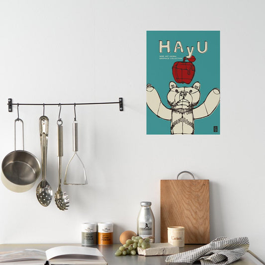HAyU ANIMAL ART POSTER Single color HAyU Bear A3 Size PEEL AND STICK POSTER