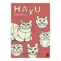 HAyU ANIMAL ART POSTER Single color FIVE CATS A3 Size PEEL AND STICK POSTER