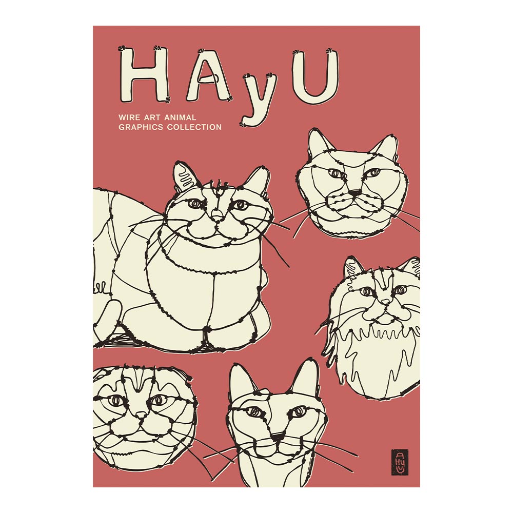 HAyU ANIMAL ART POSTER Single color FIVE CATS A3 Size POSTER