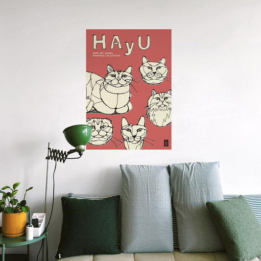 HAyU ANIMAL ART POSTER Single color FIVE CATS A2 Size POSTER