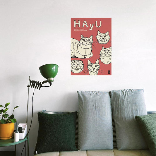 HAyU ANIMAL ART POSTER Single color FIVE CATS A3 Size POSTER