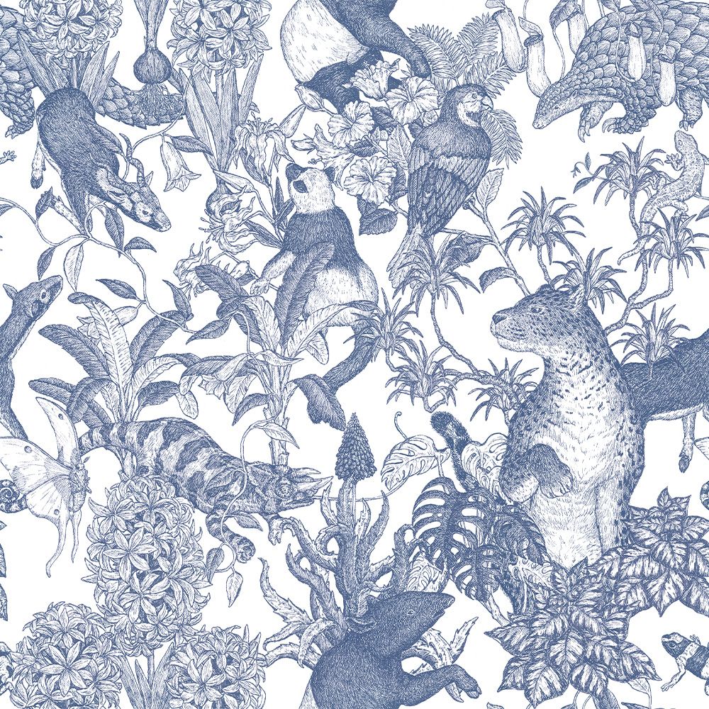 Tropical rainforest Blue 3.3 m long PEEL AND STICK WALLPAPER