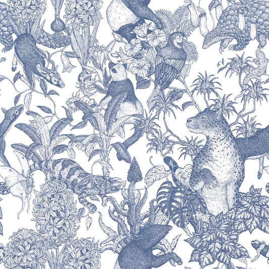 SAMPLE Tropical rainforest Blue PEEL AND STICK WALLPAPER