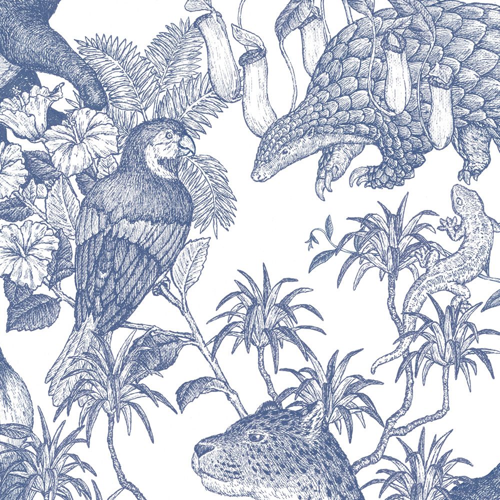 Tropical rainforest／Double Blue 3.3 m long PEEL AND STICK WALLPAPER