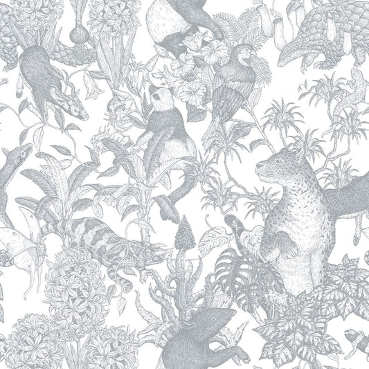 SAMPLE Tropical rainforest Gray PEEL AND STICK WALLPAPER