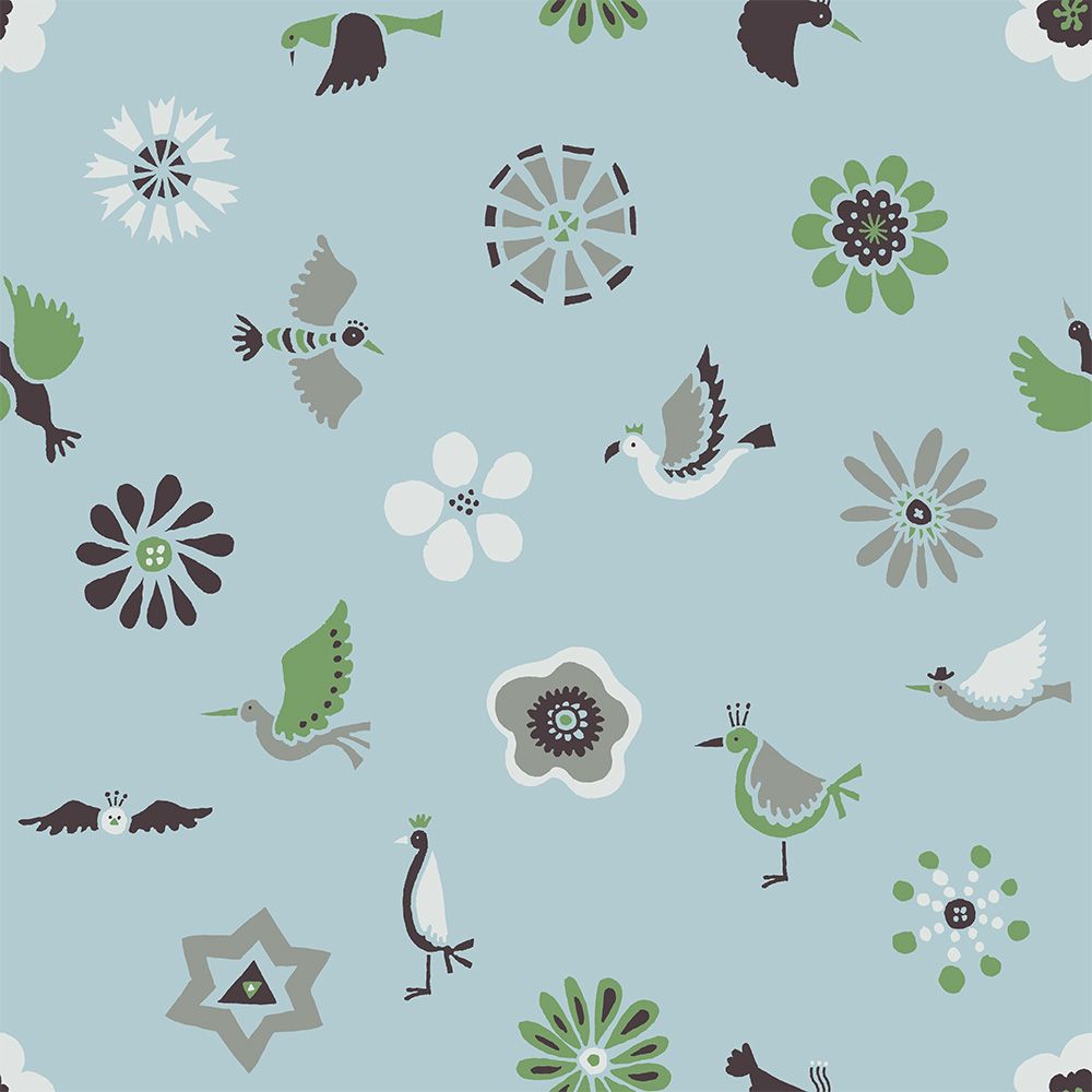 SAMPLE The Flowers and the Birds Blue WALLPAPER