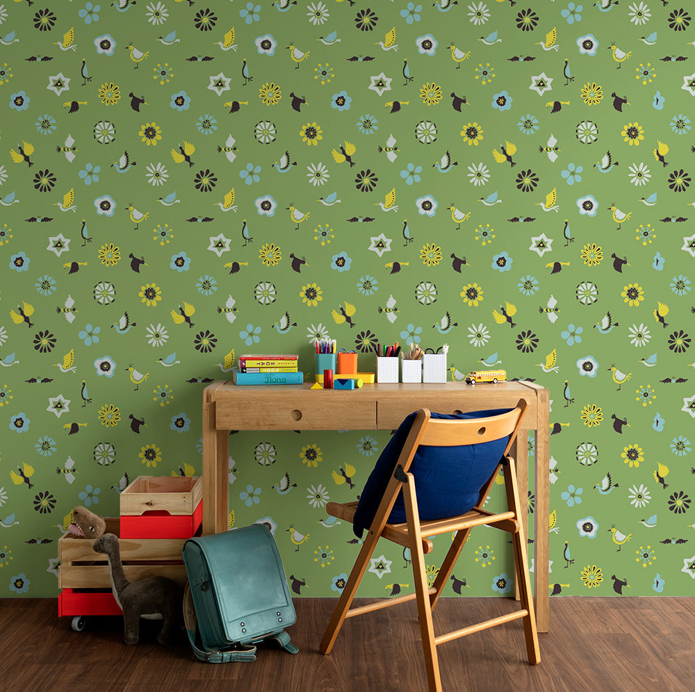 The Flowers and the Birds Green 2.5 m long WALLPAPER