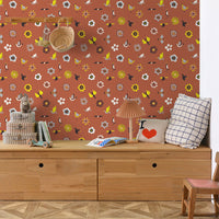 The Flowers and the Birds Red 3.3 m long WALLPAPER