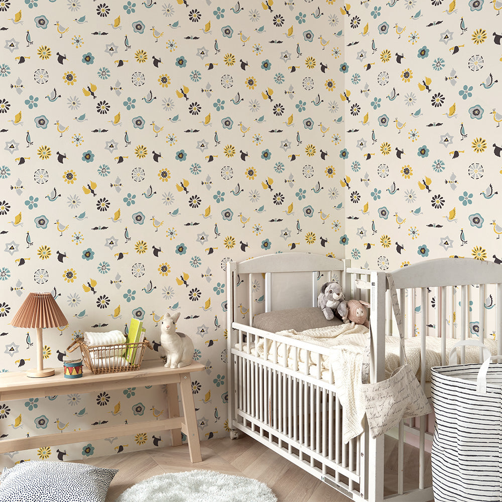 The Flowers and the Birds White 2.5 m long WALLPAPER