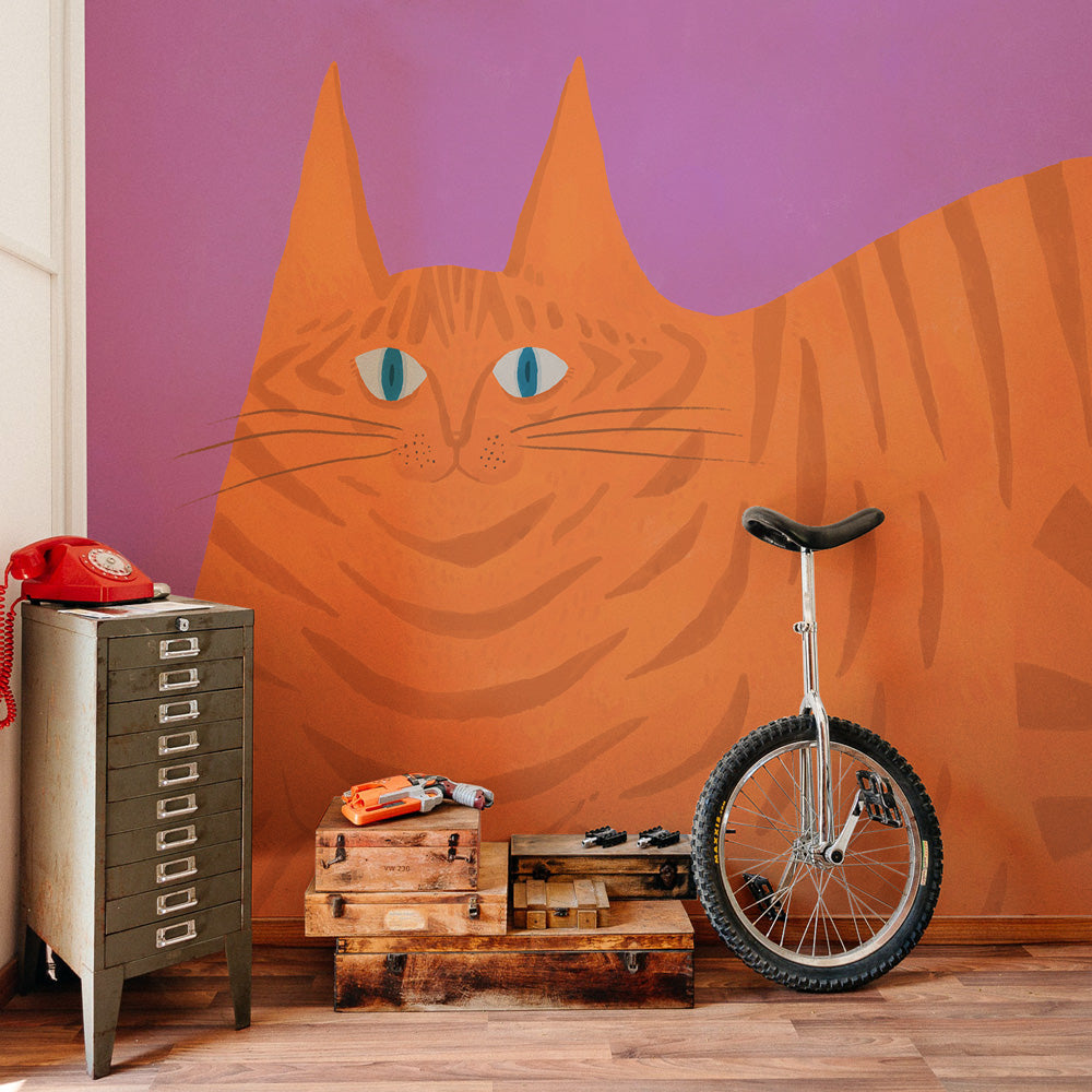 SAMPLE What is the Room Next Door Like? Cat Wallpaper Orange Tabby MURAL