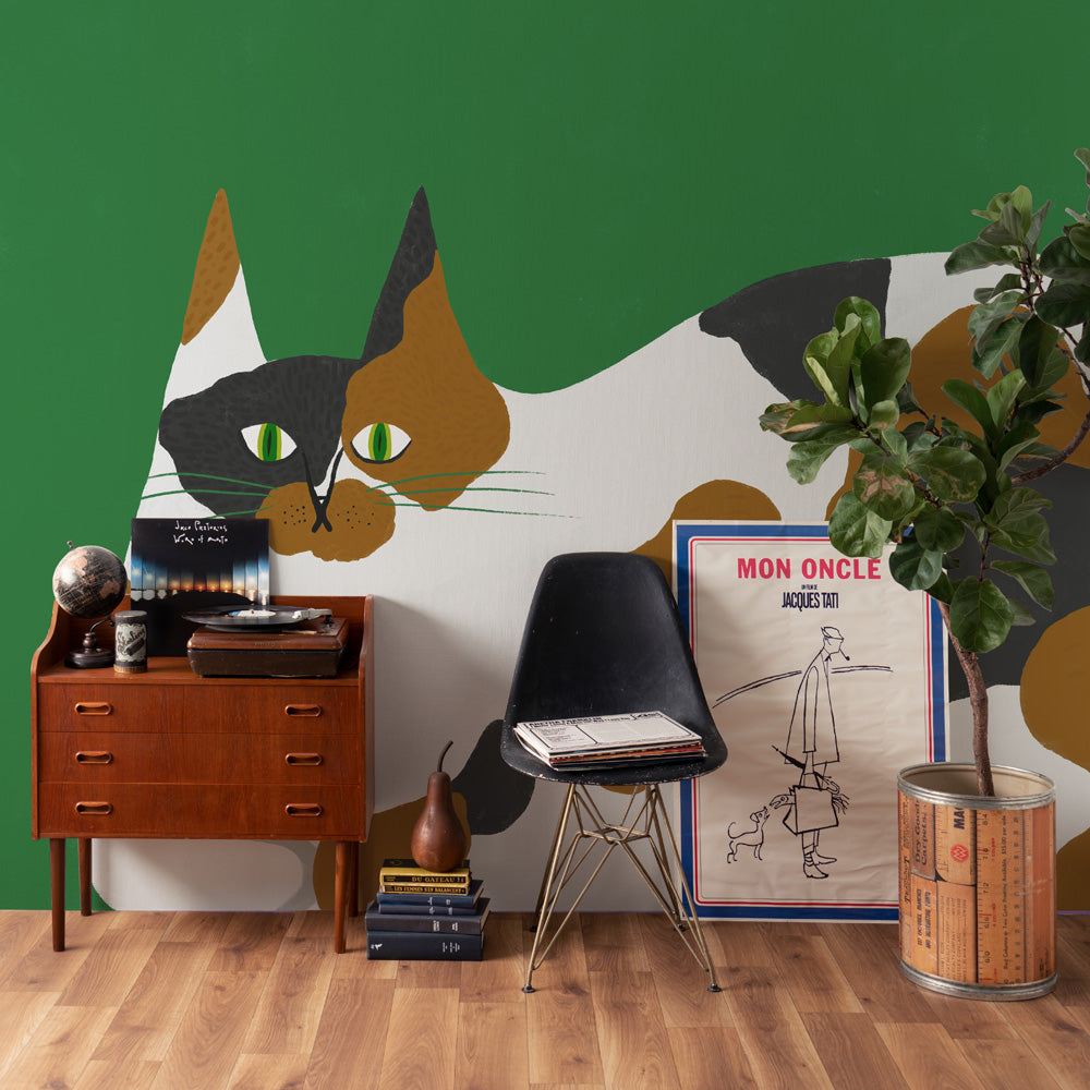 SAMPLE What is the Room Next Door Like? Cat Wallpaper Calico Cat MURAL