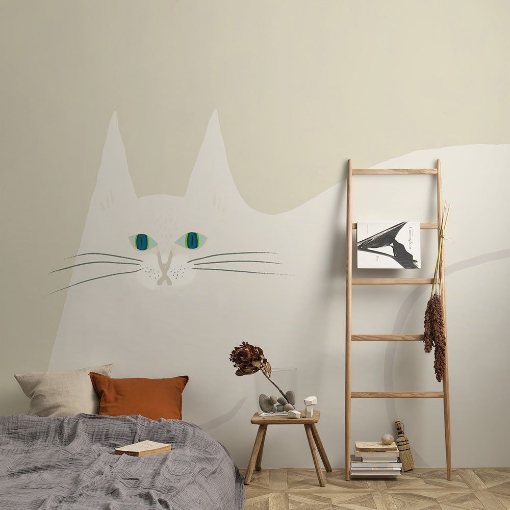 What is the Room Next Door Like? Cat Wallpaper Solid White Cat MURAL