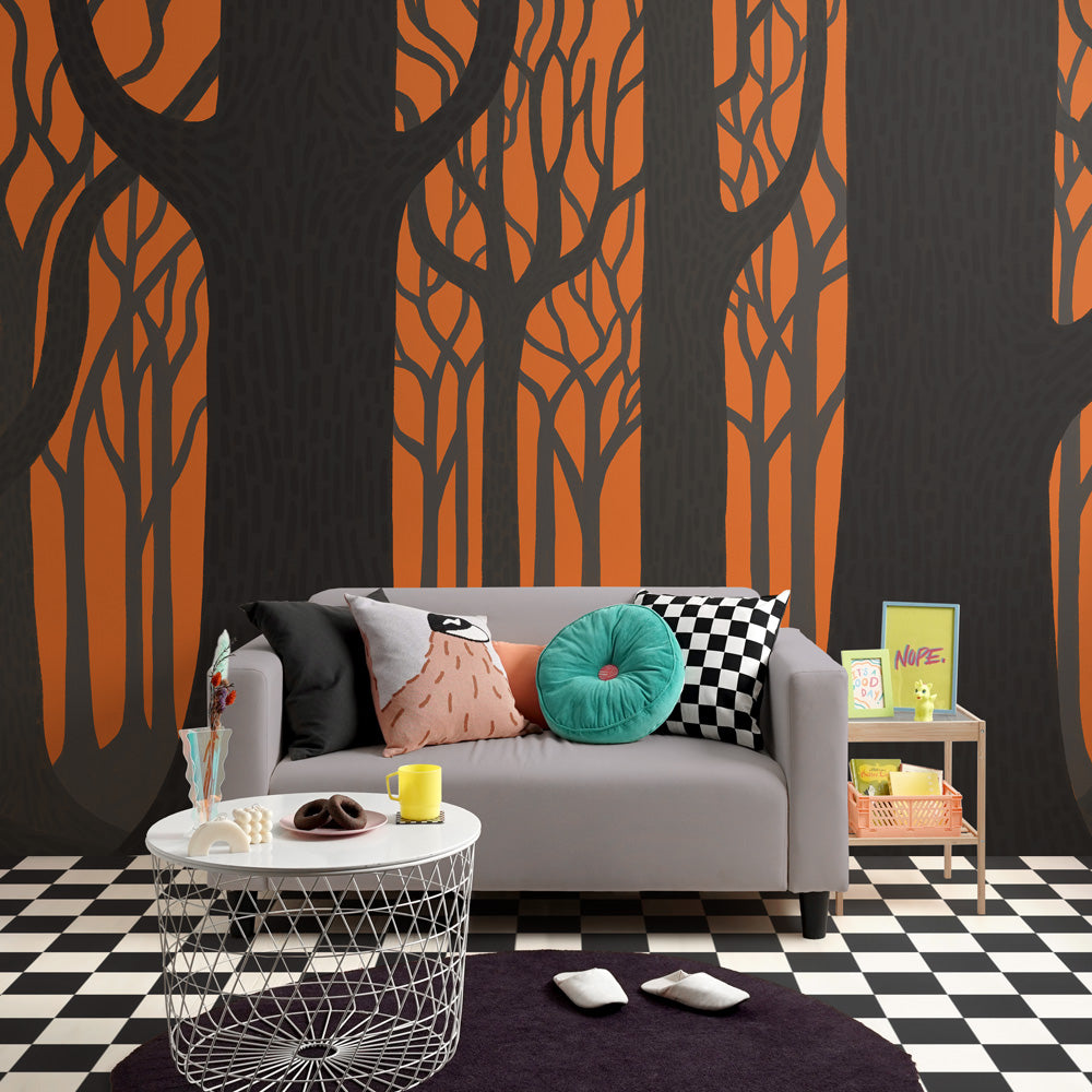 What is the Room Next Door Like? Ghost forest wallpaper (Orange) PEEL AND STICK MURAL