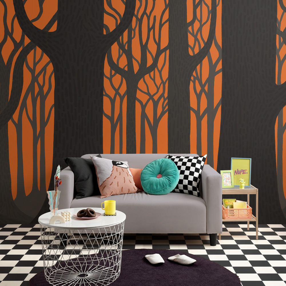 What is the Room Next Door Like? Ghost forest wallpaper Orange MURAL