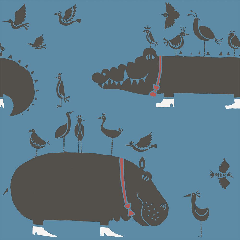 The Crocodiles and the Hippopotamuses Blue 3.3 m long WALLPAPER