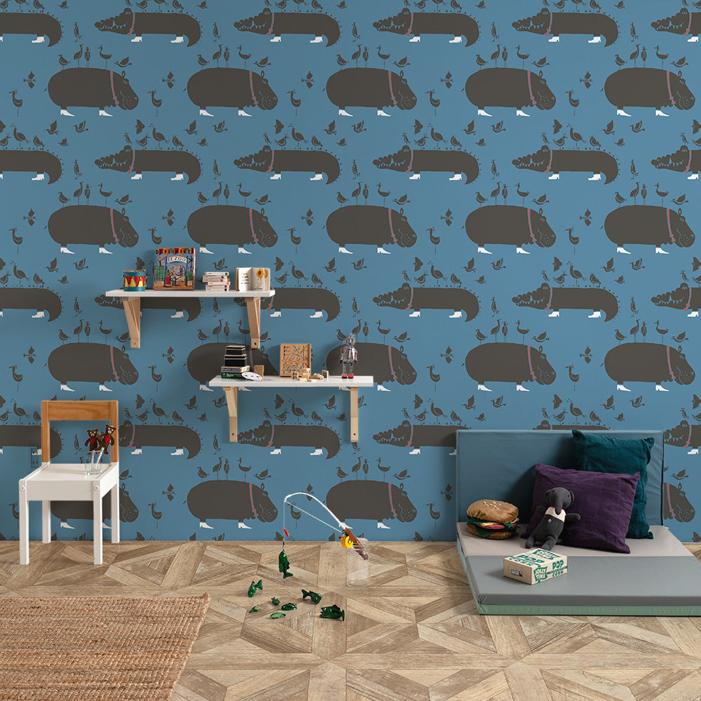 The Crocodiles and the Hippopotamuses Blue 2.7 m long WALLPAPER