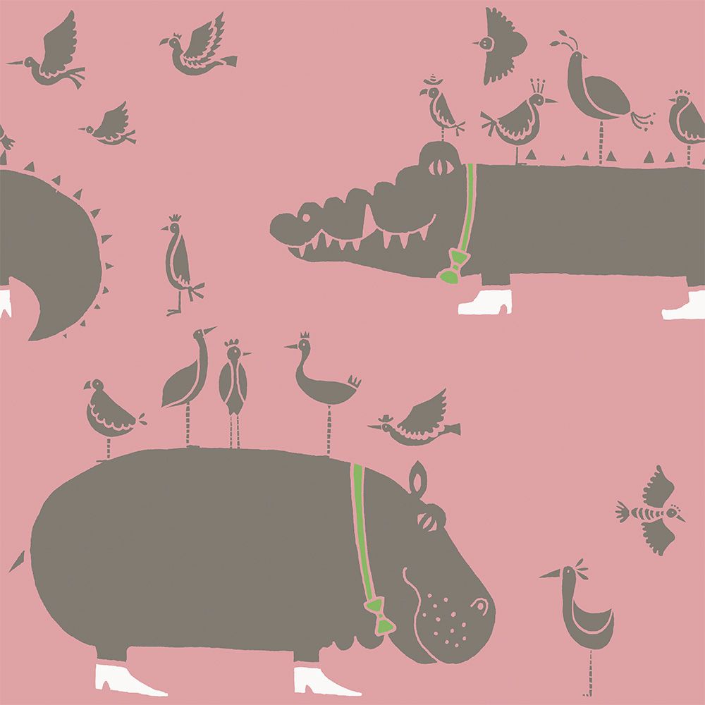 SAMPLE The Crocodiles and the Hippopotamuses Pink WALLPAPER