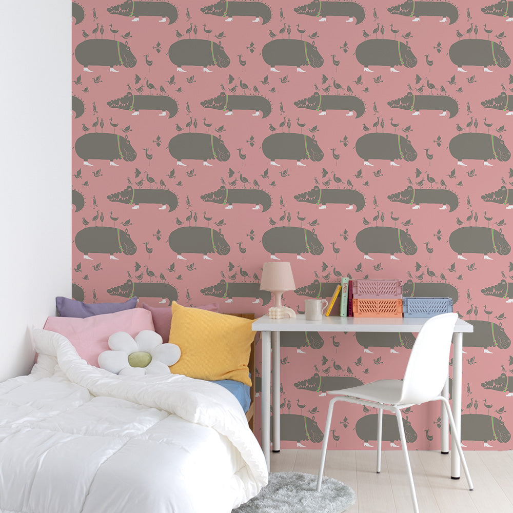 The Crocodiles and the Hippopotamuses Pink 3 m long WALLPAPER