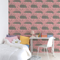 SAMPLE The Crocodiles and the Hippopotamuses Pink WALLPAPER