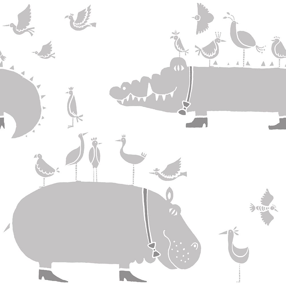 SAMPLE The Crocodiles and the Hippopotamuses White WALLPAPER