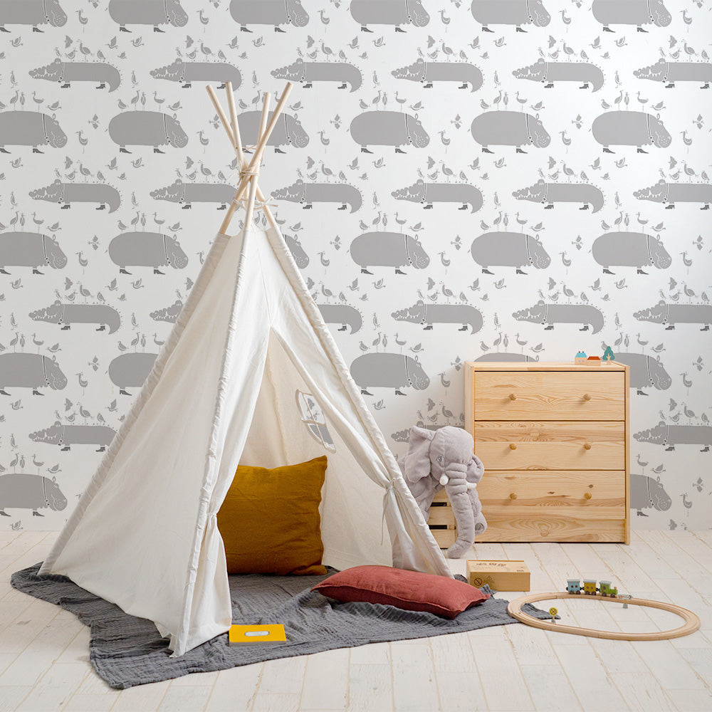 The Crocodiles and the Hippopotamuses White 3.3 m long WALLPAPER