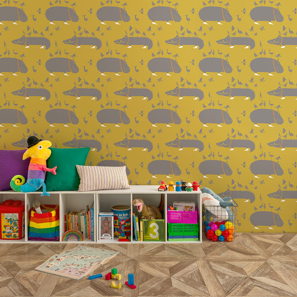 The Crocodiles and the Hippopotamuses Yellow 3 m long WALLPAPER