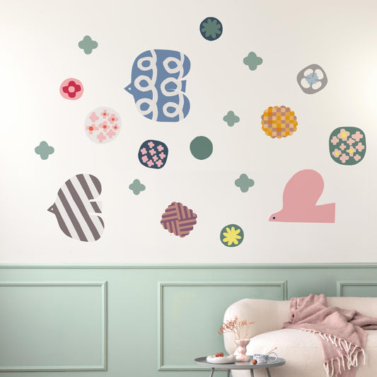 Bird and Flower colorful A WALL DECAL