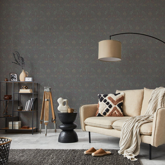 over botanical charcoal gray 3.3 m long WALLPAPER