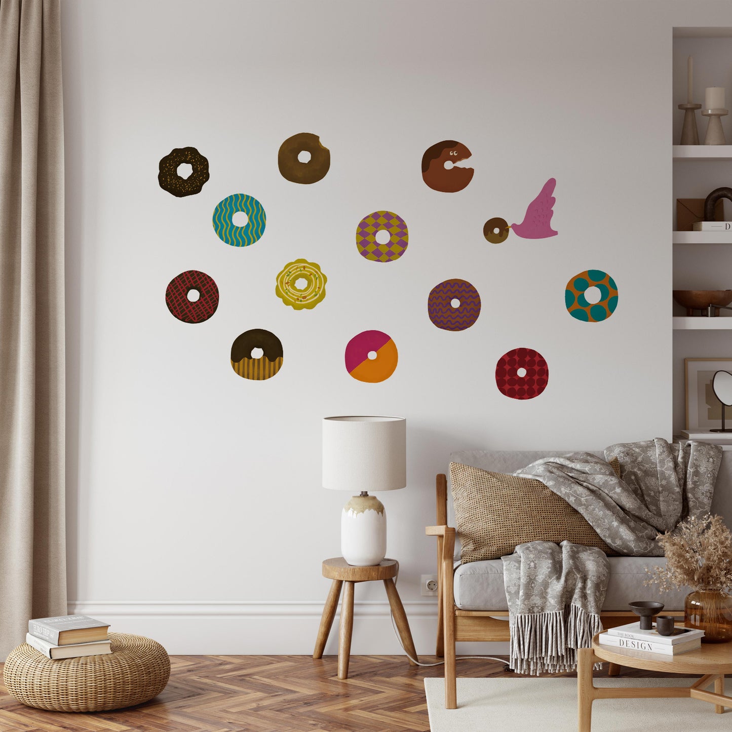 What is the Room Next Door Like? Donuts room A: Set of 13 Donuts + 1 Bird WALL DECAL