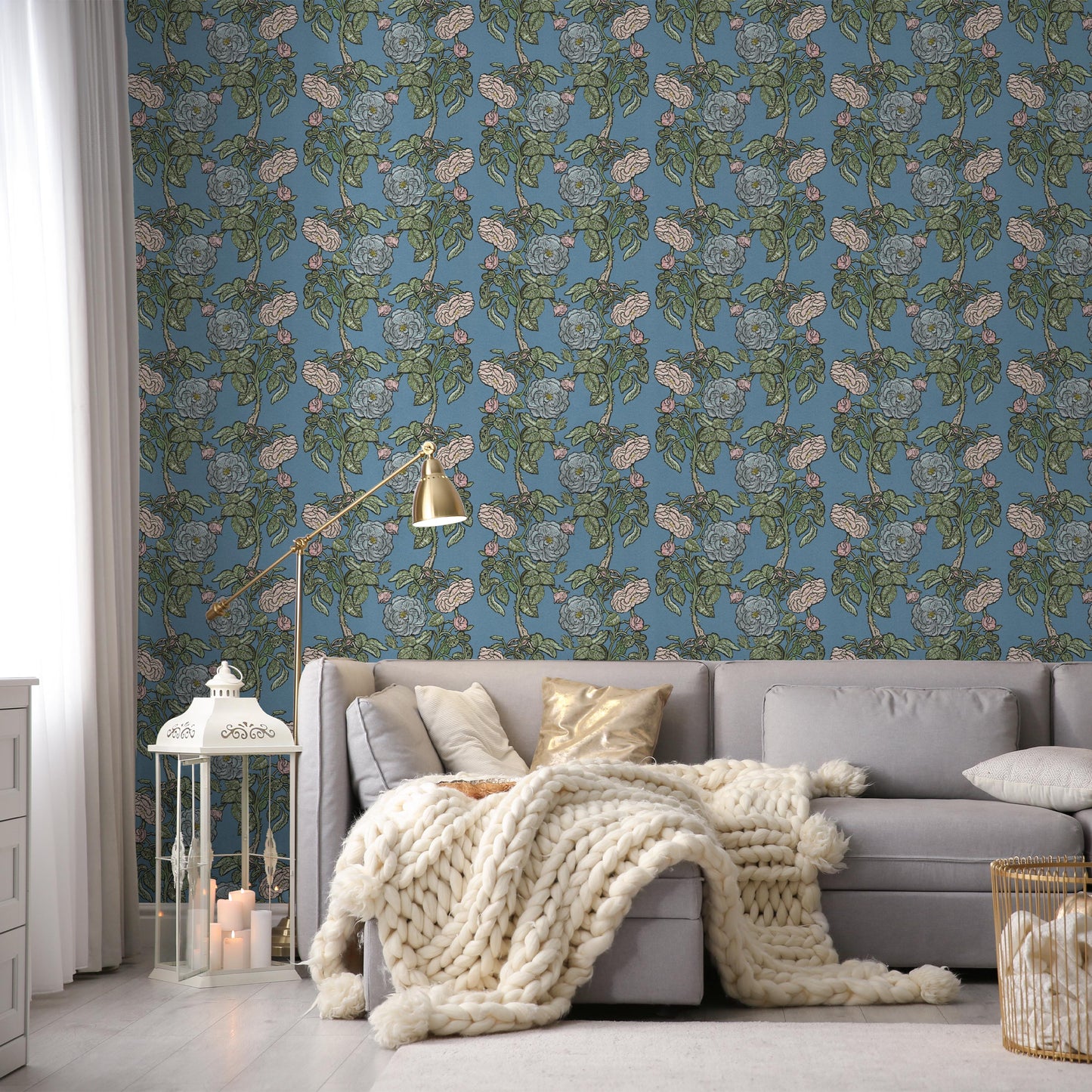 Romance Smoke Blue 3.3 m long PEEL AND STICK WALLPAPER