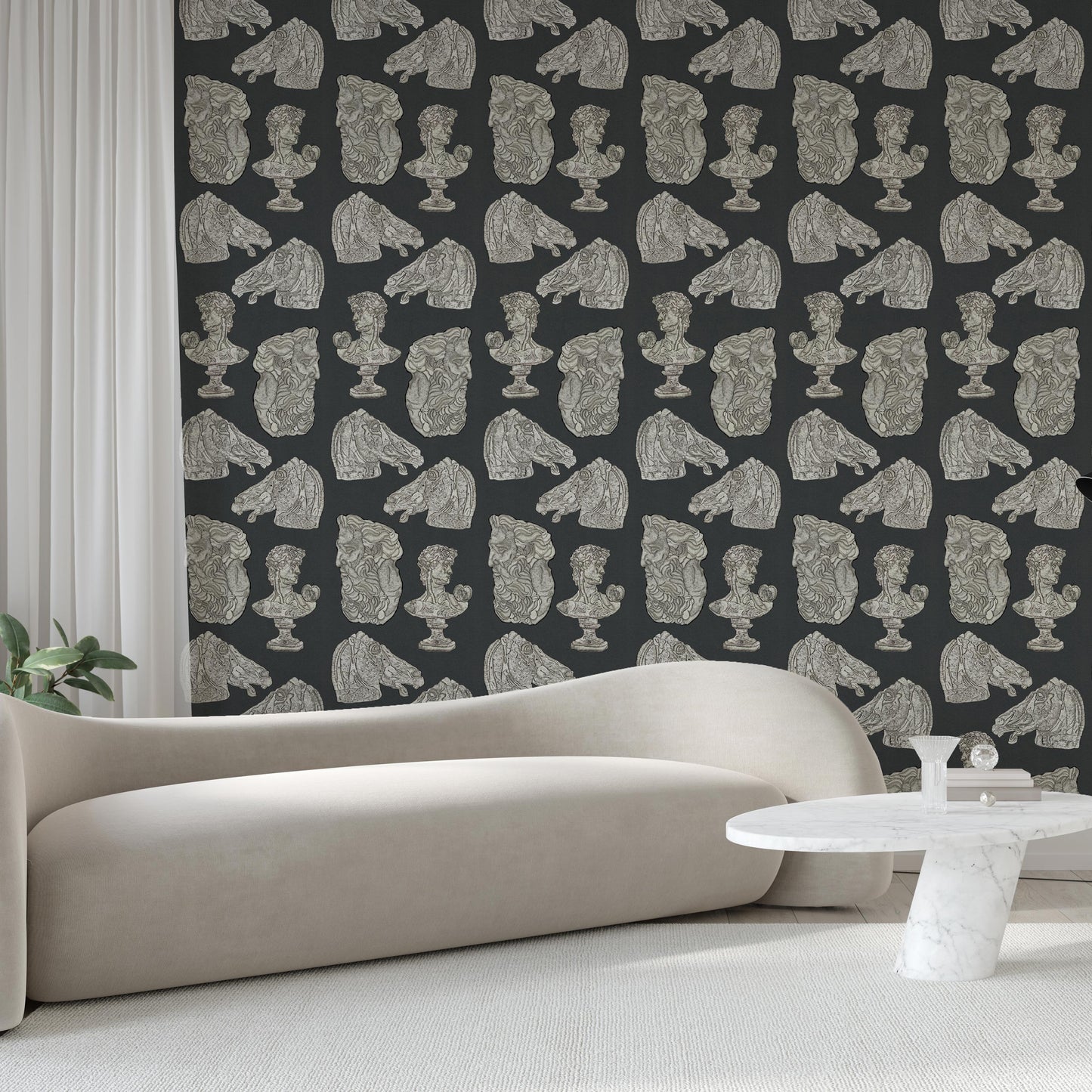 SAMPLE Silence of the Busts Charcoal Grey PEEL AND STICK WALLPAPER