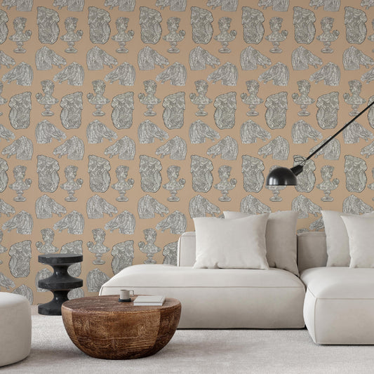 Silence of the Busts Peach Ochre 3.3 m long WALLPAPER