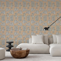 SAMPLE Silence of the Busts Peach Ochre PEEL AND STICK WALLPAPER